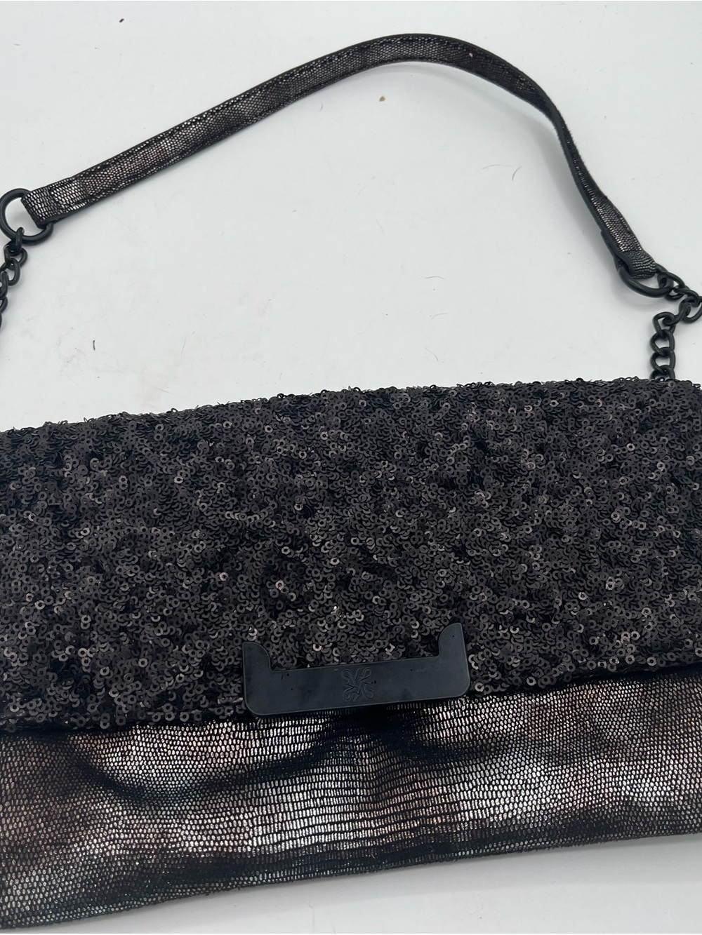 Simply Vera Vera Wang Black Sequin Flap Crossbody Bag with Chain Accent
